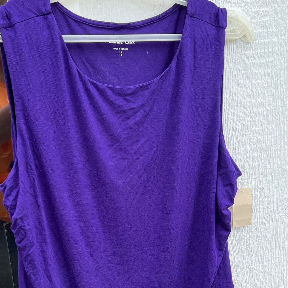Coldwater Creek 🆕 Belissa Purple Knit Ruched Shell 1X = 18 top